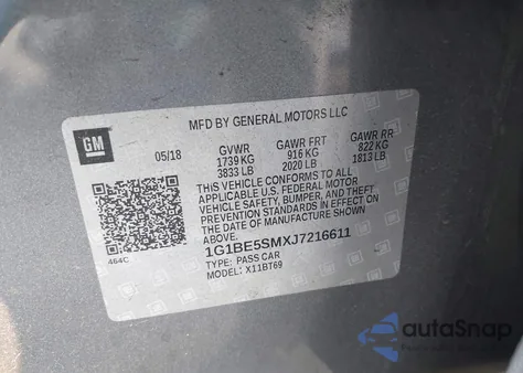 2018 Chevrolet Cruze Lt Auto from USA, damaged, VIN 1G1BE5SMXJ7216611